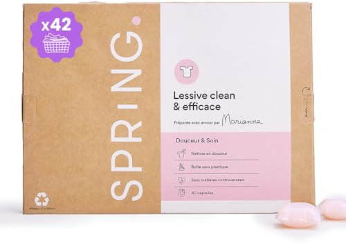 SPRiNG - Lessive Fleur Poudrée 42 Capsules - Fraîcheur Longue Durée - Nettoyage Efficace - Parfum Agréable - Formule Clean - Éco-responsable