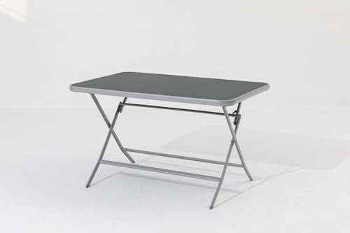 Gardissimo Hochwertiger Klapptisch Garda Silber 120, mit Sicherheitsarretierung, Riffleglas und einfachem Klappmechanismus, 120 x 80 cm