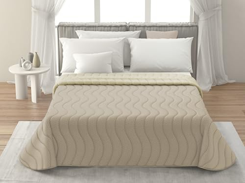 MAXIME MAISON - Tagesdecke 240x260 cm Creme/Beige Wendedesign, Tagesdecken Herbst/Frühling (100 gr/mq) Steppdecke Doppelbett Unterfüttert, Gesteppt, Weiche Mikrofaser, Made in Italy