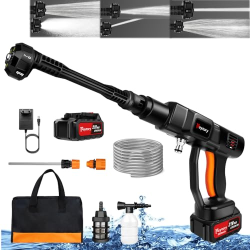 Akku-Hochdruckreiniger 21V Hochdruckpistole mit 6-in-1 Düse 35Bar Mobile Akku-Hochdruckreiniger mit 3000mAh Akku Tragbarer Hochdruckreiniger Schaumpistole 5M Schlauch für Autowäsche/Garten/Haustier