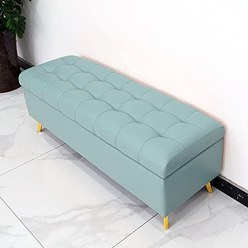 Aufbewahrungsbank aus Kunstleder, verdickte Polsterbank, Sitzende der Bettbank mit Stauraum, modernes Zuhause, Wohnzimmer, Schlafzimmer, Multifunktionsbänke, Cyan-Blau, 80 x 40 x 43 cm (31 x