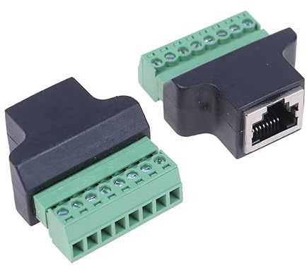 2 st RJ45 honjack 8 pinnar skruvplintadapterkontakt för Ethernet-förlängare, digitala hårddiskinspelare, datorrelaterade anslutningar och kontakter. (8-stifts RJ45-hona till skruvplintar)