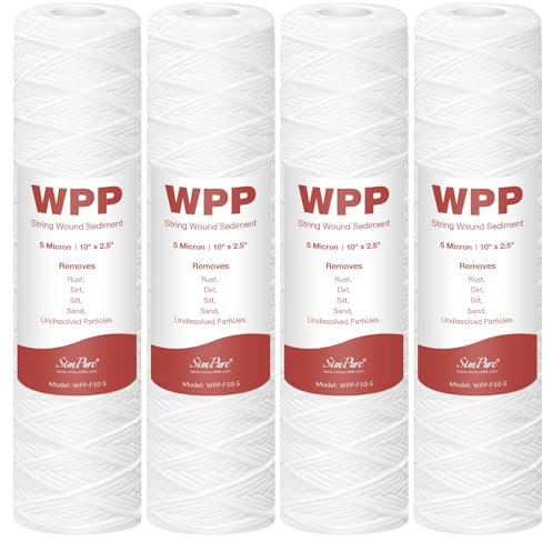 SimPure Filtro de agua de 5 micras de 10 x 2.5 pulgadas, filtros de agua para toda la casa, filtros de sedimentos para agua de pozo, paquete de 4