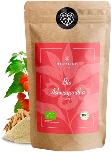 Bio Ashwagandha Wurzelpulver 250g| fein gemahlene Ashwagandha-Wurzel | Zertifizierte Bio-Qualität | Perfekte Ergänzung für Smoothies, Säfte, Goldene Milch, Moon Milk & Co. | Herzlich Natur