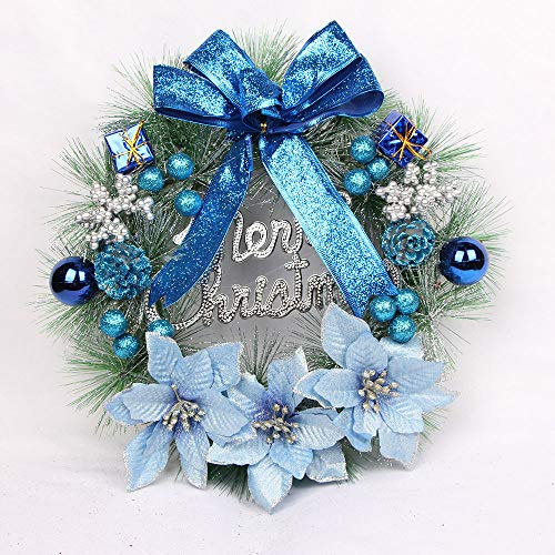 Front Door 30cm Christmas Wreath, Christmas Garland Decorations for Windows Winter Wreath Hanging Wall Decor (Blue)