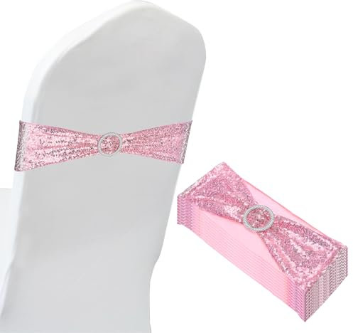 PATIKIL 14x6 Elástico Silla Fajas Lazos, 10 Paquete Elástico Silla Bandas Fajas con Hebilla Deslizante Control para Boda Banquete Decoraciones, Rosa Rosa