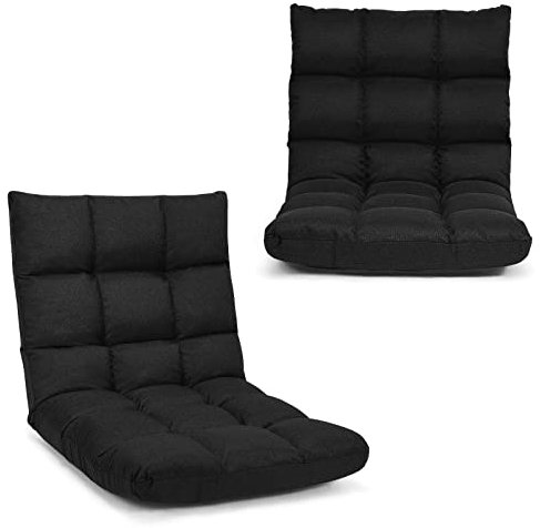 GOPLUS Bodenstuhl, Bodensofa mit Rückenlehne, Bodensessel mit Schlaffunktion, Floor Chair, Lazy Sofa, Meditationsstuhl für Wohnzimmer & Balkon (Dunkel Schwarz)