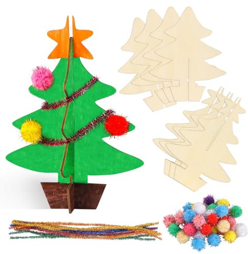 Activités Manuelles Noël, 10 Pieces Sapin de Noël en Bois à Peindre, Bricolage Noel Enfant, Arbre en Bois à Décorer, Loisirs Créatifs Décoration pour Hiver Noël Nouvel an