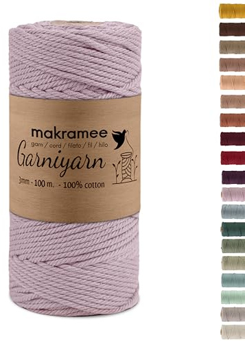 GARNIYARN Makramee Garn, Altrosa, 3mm x 100m | 100% Baumwolle, 4-fach gezwirnt, Oeko-TEX Standard 100, für Wandbehang & Pflanzenampel, DIY Basteln