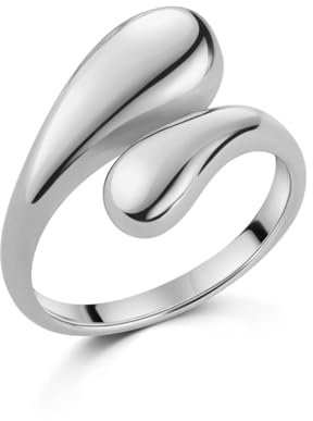 DJADEE Sea Drops Ring Gold 750er Gold 18 Karat vergoldet Edelstahl Damen Hypoallergen Wasserfest offen Größe verstellbar Silber UVP: 35€