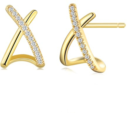 Ohrringe Silber/Gold für Damen Mädchen, Kleine Ohrstecker mit 5A+Zirkonia für Schmuck Geschenke