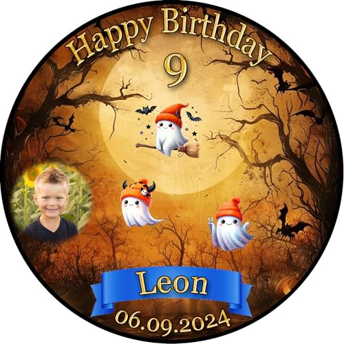 Tortenaufleger Fototorte Tortenbild Geburtstag Halloween Geister Fledermäuse Herbst Gruselig HW37 (Zuckerpapier) Rund 20 cm Ø mit Foto