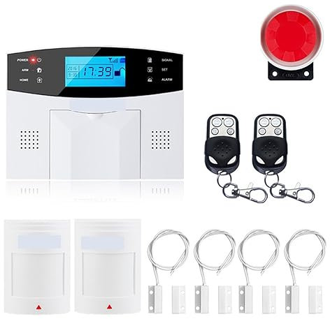 Sistema de Alarma para Casa, Alarma inteligente Antena incorporada Sensor de espacio de puerta Detector de movimiento PIR Inalámbrico LCD GSM Tarjeta SIM de alarma de seguridad for el hogar Sirena con
