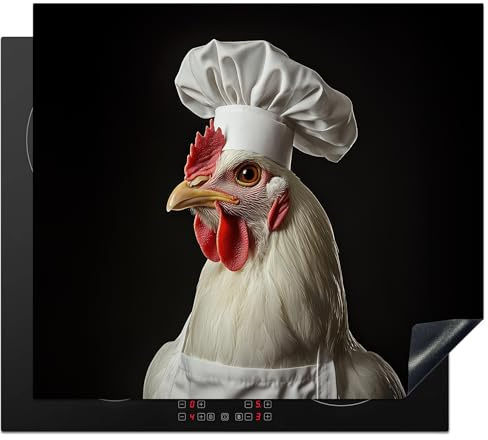 KitchenYeah© Herdabdeckplatte Einteilig Küche Herdabdeckung Induktionsfeld | 60x52 cm - Ceranfeld Herdabdeckplatten Vinyl Matte Aufrollbar Koch - Rot - Huhn - Schwarz