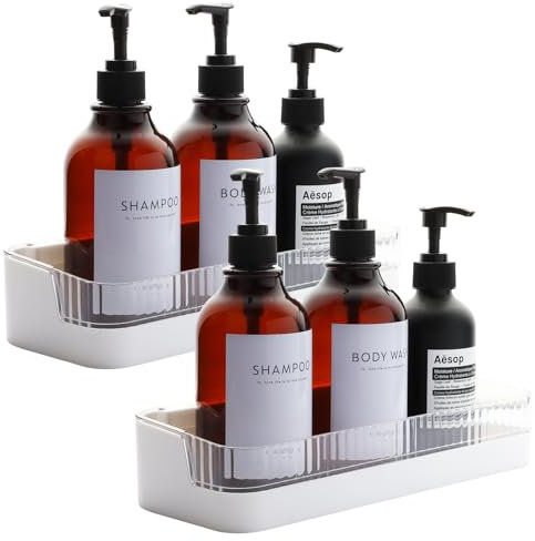 Nicrulp 2 Stück Duschablage ohne Bohren, Badezimmer Organizer, Duschregal, Badregal Regal, Shampoo Halterung für Dusche, Duschkorb, Duschhalterung, Duschkörbe Selbstklebend, für Duschgel (Weiß)