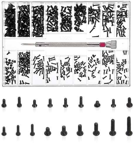 500 Stück Kleine Schrauben Sortiment Kit, M1.2 M1.4 M2 Schwarz Schraubenset,Brillen Schrauben, Edelstahl Mikro Flachkopfschrauben Mit Schraubendreher, Senkkopfschrauben, für Uhren, Brillen, Laptop