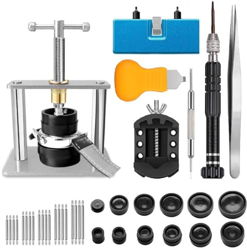 Uhrenreparatur Werkzeug Set 38-Teilig Uhr Batteriewechsel Präzisions Schraubendreher Federbarschneider Lupe Gehäuseöffner Uhr Presse Pinzette Federstege Für Automatikuhren & Quarzuhren Pinzette