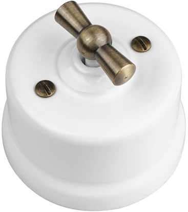 LaMorell LightDesign - Interruttore/Deviatore In Porcellana Bianca Comando Asola In Metallo Grigio Ferro ø65mm