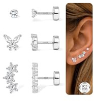 Kvinnors örhängen silver guld 925 - allergivänliga örhängen dam man guld för känsliga öron CZ blomma piercing öra tragus helix diamantörhängen, 5 millimètres, Sterlingsilver, Zirconia