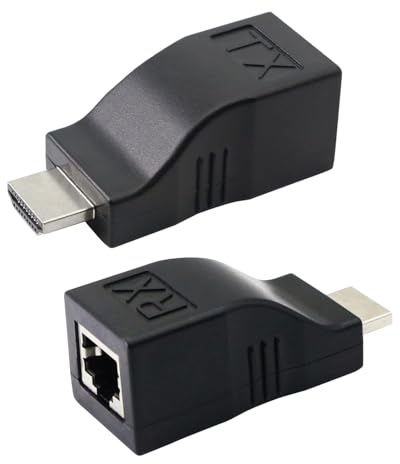 KEMUZ BARRU Extendeur RJ45 HDMI, Adaptateur RJ45 HDMI, Transmetteur HDMI Extendeur sur Câble Ethernet CAT6/CAT5E, Répéteur HDMI RJ45 Jusqu, Compatible avec Hôtel, Conférence, Home Cinema