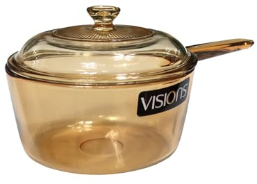 Casserole en verre ambré résistant à la chaleur avec couvercle, 1,5 L – Passe au micro-ondes, four, cuisinière et lave-vaisselle – Batterie de cuisine transparente tout-en-un durable