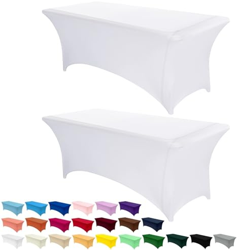 AMFUN 2PCS Nappes Extensibles, Kitchen Nappe Rectangulaire Table, Couverture de Table en Polyester et Spandex, Nappe Lavable Infroissable Machine pour Bar Table Événements Fêtes183*76*76CM (Blanc)6FT