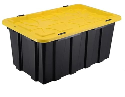 POSH Schwerlast Aufbewahrungsbox mit Deckel 60L oder 100L Stapelbare Kunststoffbox für Garage, Garten, Werkstatt Schwarz-Gelb (1, 60L)