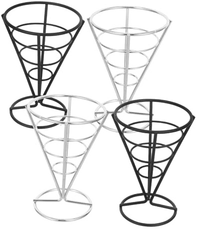 COLLBATH 4pcs French Fries Cone Holder Stand Metal Fry Basket for Cooking Serving Food Display Rack for Snack Holder
