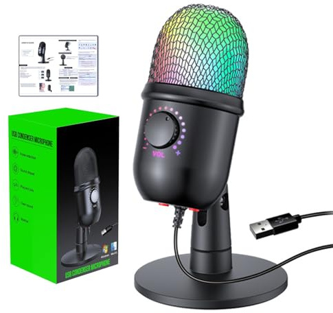 Genérico Microphone USB, RGB Lighting Game, Condenser Recording Microphone | Desktop Computer Streaming Broadcast for PC, Laptop