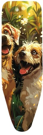 Copriasse da Stiro Cane Giallo Fodera Copri Ferro da Stiro Riflettente al Calore per Stiratura Rapida Mollettone Copertura Copri Asse da Stiro Universale Montaggio Facile 120x40cm