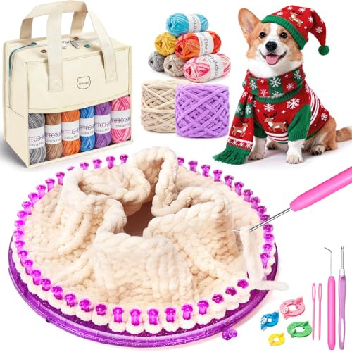 MIAOKE Weaving Loom Kit, Knit Hat Scarf Knitting Loom Kit, Includes Storage Bag, Binding Needles, Yarn and Crochet Hooks, Perfect for Making Scarves, Hats, DIY Craft Kit for Beginners