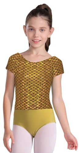 dPois Maillot Brillante De Gimnasia Niña Body De Patinaje Artístico Disfraz Princesa Sirena Traje De Ballet Disfraz De Baile Actuación Dorado 13-14 años