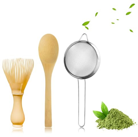 Matcha Set,Matcha Besen,Chasen,Matchabesen 3-Teiliges Set Für Teezeremonie,Getränk,Matcha-Zeremonie,Japanisches Matcha-Zubehör,Mit Matcha-Löffel Und Matcha-Sieb