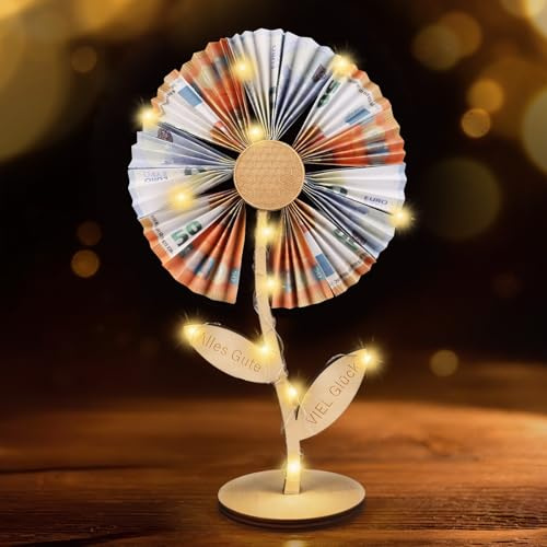 TUZELIYA Originelle Geburtstag Geschenke für Frauen Mädchen, Geldgeschenke Geburtstag Holzblütenform mit LED Lichterkette, Geschenkidee für Frauen, Geburtstagsgeschenk für Freundin Mama