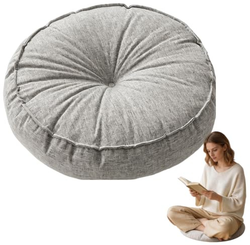 Cojín de suelo redondo grueso, cojín de asiento puff para meditación, yoga, jardín al aire libre y en interior, cojín para muebles de jardín, resistente a la intemperie, impermeable, funda de lino de