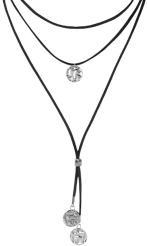 CALFOVERA långt boho-halsband av konstmocka med hänge av PU-läder flera lager choker i vintage stil justerbar med förlängningskedja för smyckestillbehör (svart)