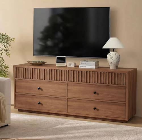 Cyclauricate TV Schrank 160cm, Moderner TV Lowboard mit 6 Schubladen, Fernsehtisch für Fernseher bis 65 Zoll, Großer Stauraum, Media Sideboard für Wohnzimmer (Walnuss)