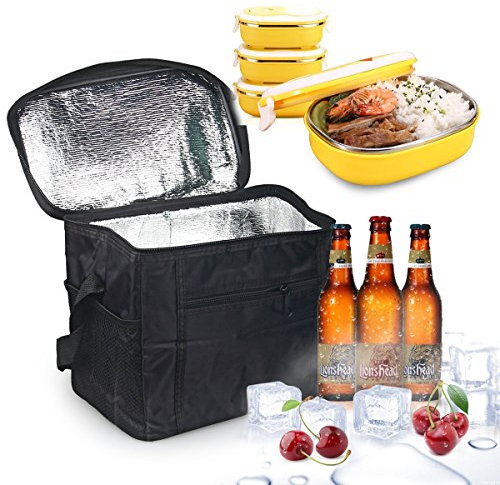LEBEXY Kühltasche Eistasche Picknicktasche Lunch Tasche Klappbar faltbar wasserdichte Isolierte Thermo leichte mit kühlfach Thermo für Büro Arbeit Outdoor, 8L, 27x17x24CM, schwarz