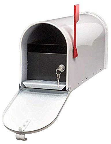 Qualarc E1-MLBX-LKIT-WHT Rust Proof Galvanized Mailbox with Locking Insert, Steel Latch and Red Aluminum Flag, White