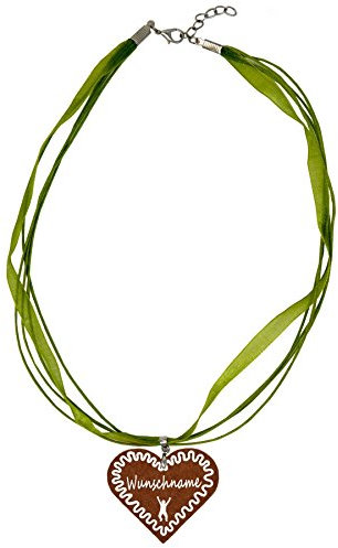 benobler Trachtenschmuck Trachtenkette Organzaband grün mit Filz Herz Damen Dirndlkette Organzakette Oktoberfest Wunschaufdruck (Herz - braun)