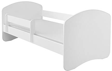ACMA Kinderbett 180x80 cm Weiß mit Matratze und Lattenrost - Juniorbett mit Rausfallschutz, Belastbar bis 120 kg, Variante ohne Schublade