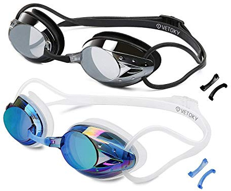 vetoky Occhialini da Nuoto, Anti-appannamento Specchio Occhiali da Nuoto Agonistico Protezione UV Impermeabile Anti-perdita Confortevole Regolare Professionaleper Adulti, Bambini
