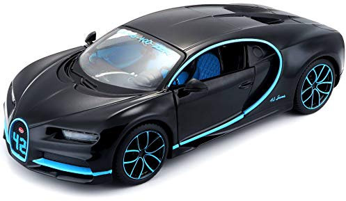 Maisto Bugatti Chiron: Originalgetreues Modellauto im Maßstab 1:24, bewegliche Türen, 19 cm, grau (531514BK)