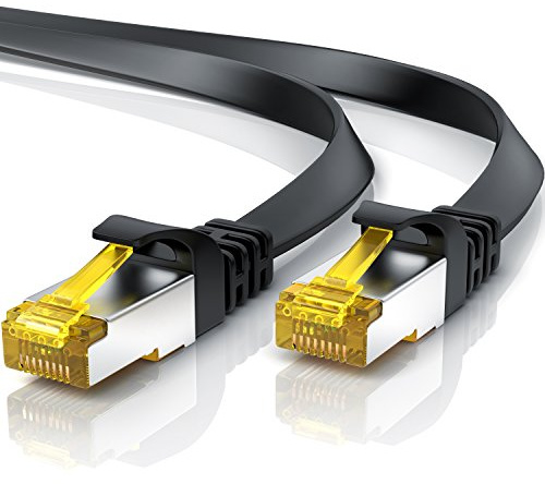 20m CAT 7 Netzwerkkabel Flach, Ethernet Kabel, Gigabit Lan 10 Gbit s, Patchkabel, Flachbandkabel, Verlegekabel, Cat.7 Rohkabel U FTP PIMF Schirmung mit RJ 45 Stecker, Switch Router Modem, Schwarz