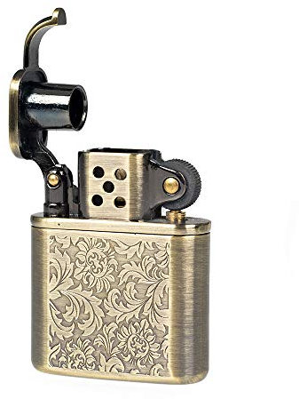 Kuboy - Accendino a benzina con incisione in bronzo anticato, Fiori.