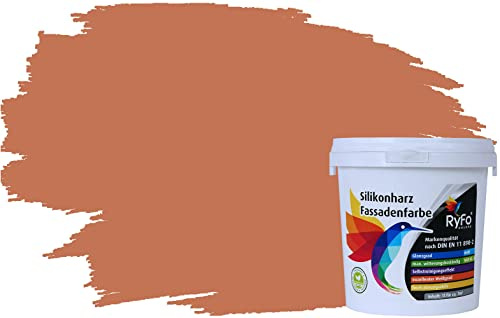 RyFo Colors Silikonharz Fassadenfarbe Lotuseffekt Trend Orangetöne Terracotta 1l - bunte Fassadenfarbe, weitere Orange Farbtöne und Größen erhältlich, Deckkraft Klasse 1