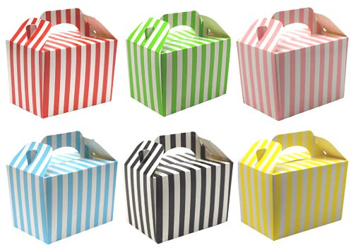 Lotus 40-Pack Colorful Stripe Design Kids’ Party Favor Boxes-Fun & Stylish Containers for Food, Treats & Gifts-Perfect for Birthdays, Weddings, Picnics, Halloween & Special Celebrations(Mixed Colors)