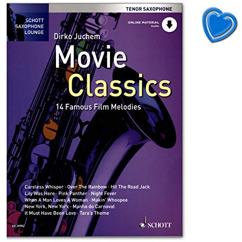 Movie Classics - 14 Famous Film Melodies für Tenor-Saxophon - mit Online-datei und bunter herzförmiger Notenklammer