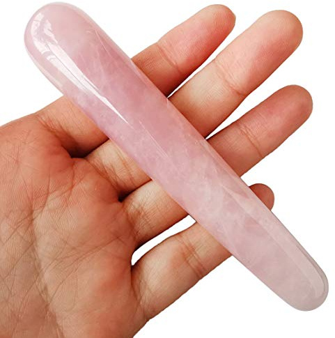 Rosenquarz Naturstein Massagestab 11cm – Handgeschnitzter Akupressur Stab für Gesicht Nacken Rücken – Gua Sha Massagewerkzeug für Heimanwendung
