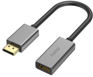 Hama DisplayPort auf HDMI Adapter, 4K Ultra HD 60 Hz (Adapter mit Display Port Stecker und HDMI Buchse zum Anschluss von PC, Laptop an Bildschirm, TV, Beamer, edles Gehäuse aus Aluminium, Konverter)